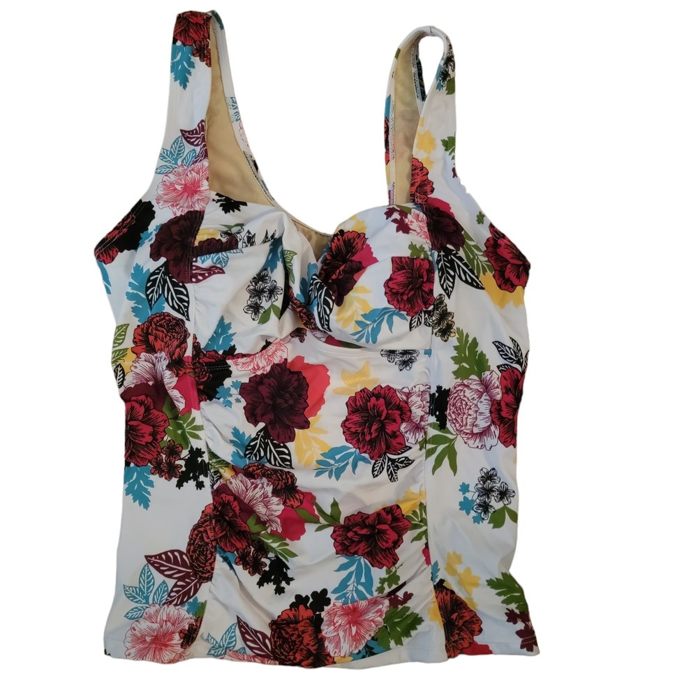 Swimsuits For All	Womens Multicolor Floral Sleeveless Swimsuit Tank‎ Top Size 14